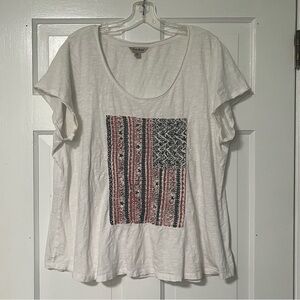 Lucky Brand casual White short-sleeve Tee top with red and Blue flag Pattern